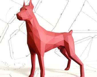 Dobermann hond. Papiercraft 3D