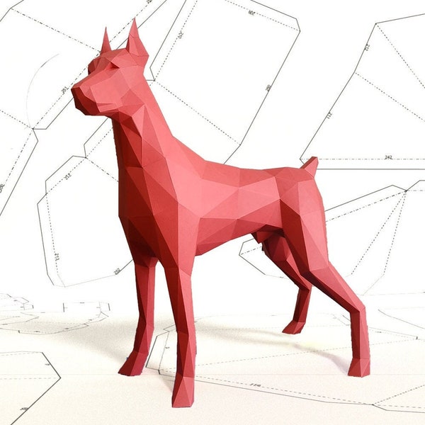 Doberman Dog. Papercraft 3D