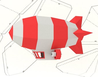 Dirigible airship blimp. Papercraft 3D DIY