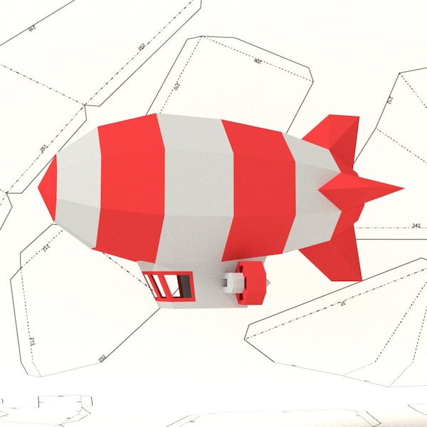 Dirigible airship blimp. Papercraft 3D DIY