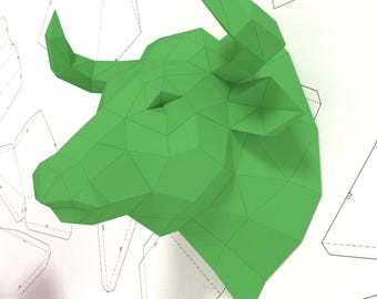 Bull head wall trophy papercraft template, Origami, DIY