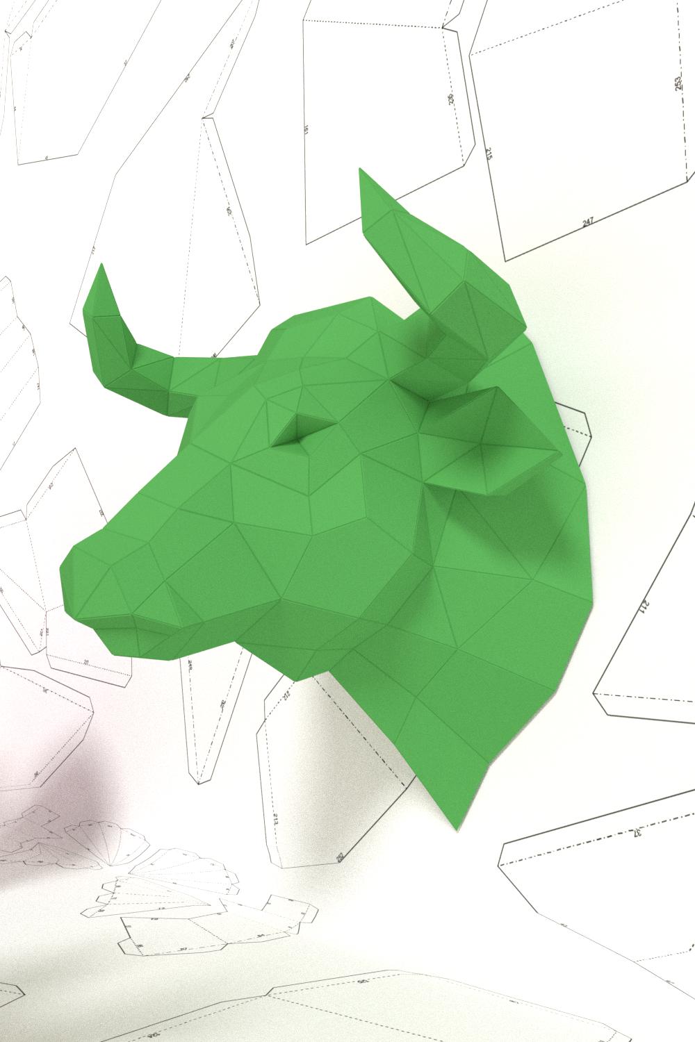 Bull Head Wall Trophy Papercraft Template, Origami, DIY - Etsy