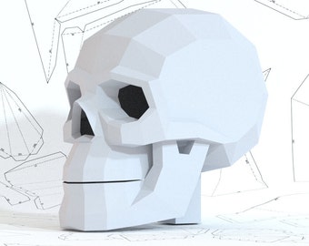 Plantilla de papercraft de calavera, Origami, PDF Descargar DIY