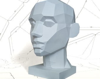 Low poly head. Asaro head. Papercraft 3D