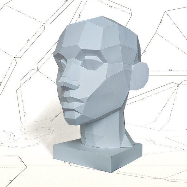 Low poly head. Asaro head. Papercraft 3D