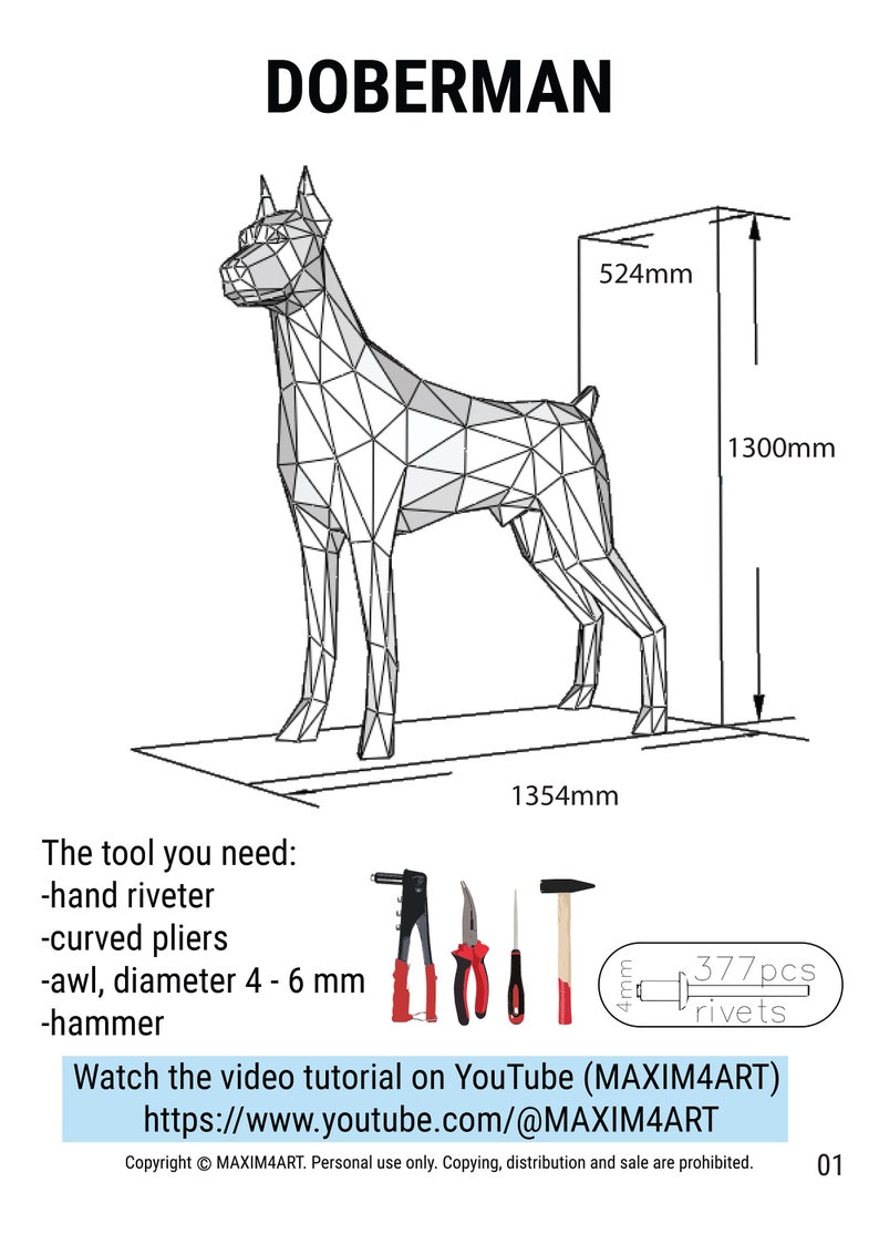 Metal Doberman dog without welding. DXF Laser Cutting Template image 9