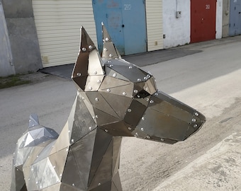 Cane Doberman in metallo senza saldature. Modello di taglio laser DXF