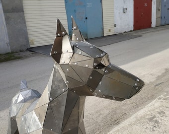 Chien Doberman en métal sans soudure. Gabarit de découpe laser DXF