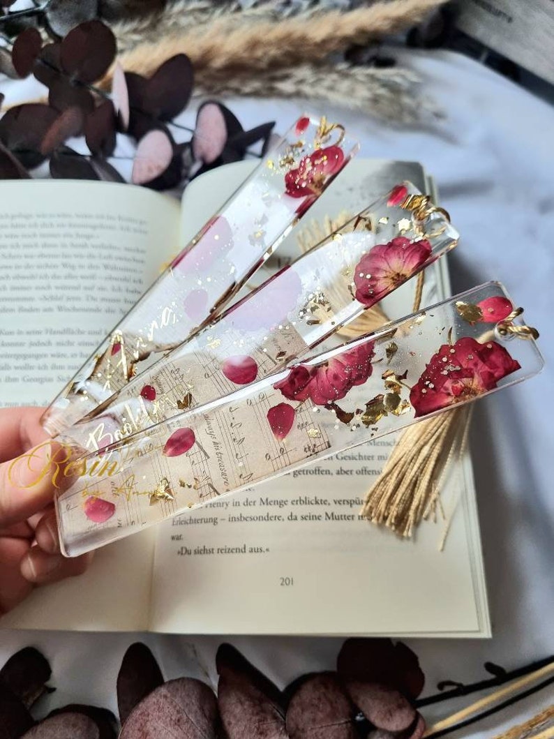Bookmark Resin Flowers Personalized image 1