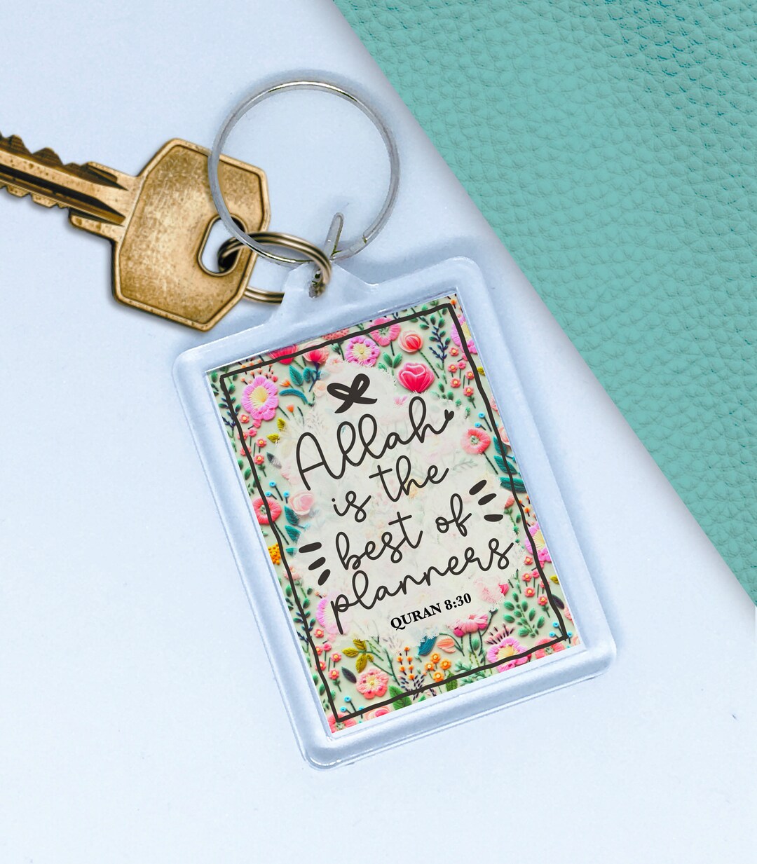 Floral Islamic Keychain: Embroidered Quran Quote Keyring - Etsy