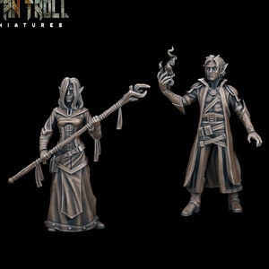 Elf tovenaar miniatuurset | Mannelijke en vrouwelijke Elven Magiër-figurenpakket | voor D&D 5e, Pathfinder en andere RPG's | 28 mm |  32 mm | 75 mm