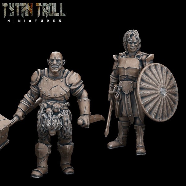 Goliath Fighter Miniature Set | Goliath Fighter Miniature Pack | for D&D 5e, Pathfinder and other RPG's | 28mm | 32mm | 75mm