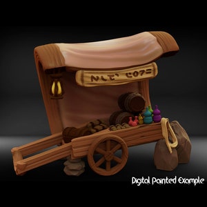 Miniature de wagon de commerce | Caravane miniature | terrain | RPG de table comme D&D ou Pathfinder | 28mm