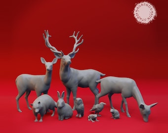 Forest Animals Set Miniature | Forest Animals Set Miniature | for D&D 5e, Pathfinder and other RPG's | 32mm