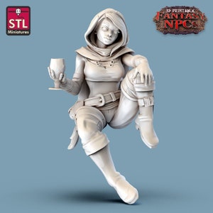 Drinking Thief Miniature | Sitting Female Thief Miniature | Townsfolk | NPC | 32mm | for modern tabletop games