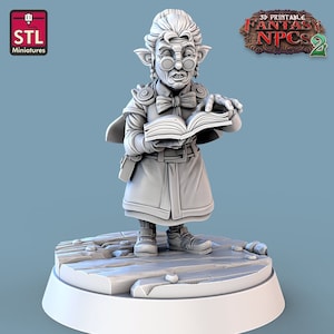 Gnomish Professor Miniature | Female Gnome Wizard Miniature | Townsfolk | NPC | for D&D 5e, Pathfinder and other RPG&#39;s | 32mm