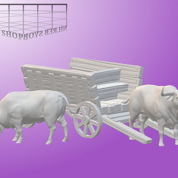 Bœufs et charrette miniatures | Miniature de bœufs et de chariots | RPG de table comme D&D ou Pathfinder