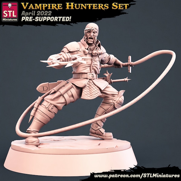 Vampire hunter miniature | Male Vampire Hunter | Heroic Character | STL Miniatures | 32mm | for modern tabletop games