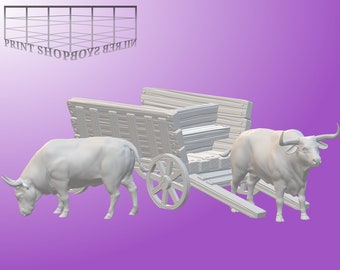 Oxen and Wagon Miniature | Oxen and Wagon Miniature | Tabletop RPGs like D&D or Pathfinder