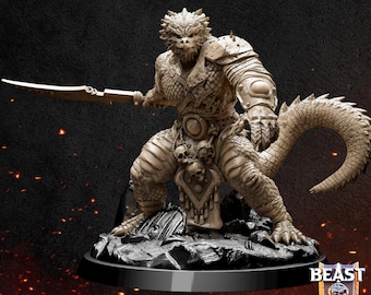Half Dragon Fighter Miniature | Half Dragon Sword Fighter Miniature | for D&D 5e, Pathfinder and other RPG's | 32mm | 75mm