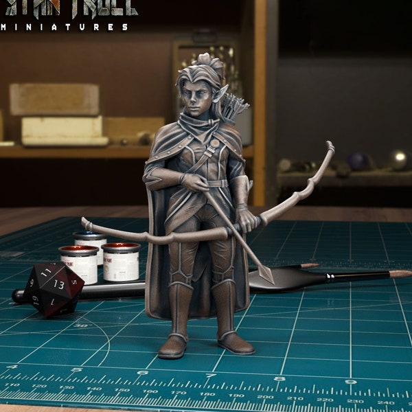 Elf Archer Miniature | Female Elf Ranger Miniature | for D&D 5e, Pathfinder and other RPG's | 28mm | 32mm | 75mm