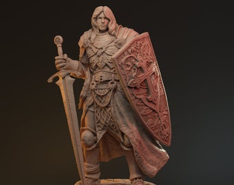 Fighter Sword and Shield Miniature | Knights of the Round Table Miniature | for D&D 5e, Pathfinder and other RPG's | 28mm | 32mm | 75mm