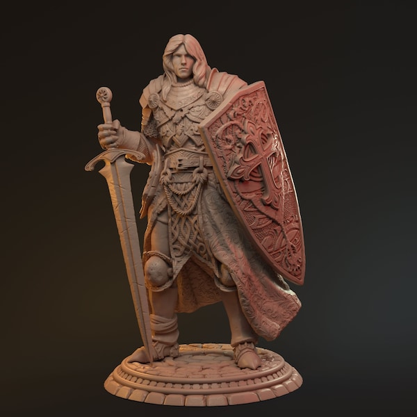 Kämpfer Schwert und Schild Miniatur | Knights of the Round Table Miniature | for D&D 5e, Pathfinder and other RPG's | 28mm | 32mm | 75mm