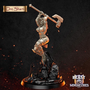 Female Orc Barbarian Miniature | Female Orc Fighter Miniature | for D&D 5e, Pathfinder and other RPG&#39;s | 25mm | 75mm