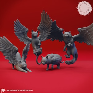 Tressym Set Miniature | Winged Cat Miniature Set | for D&D 5e, Pathfinder and other RPG&#39;s | 32mm