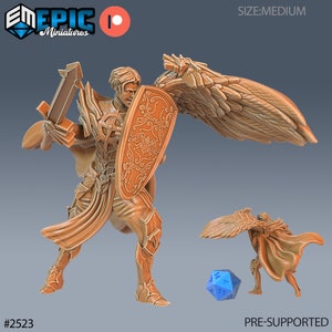 Figurine de paladin demi-ange | Figurine de paladin demi-ange en attaque | Pour D&D 5e, Pathfinder et autres jeux de rôle | 28 mm |