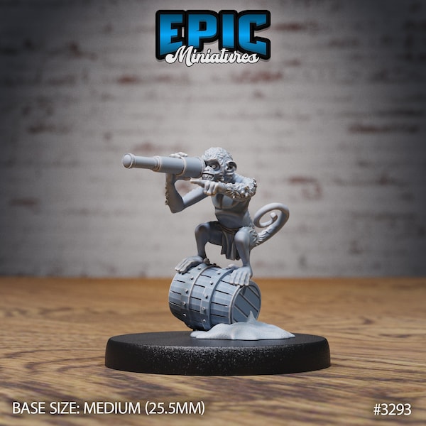 Kleiner Affe mit Fernrohr Miniatur | Little Monkey Pirate Minion | for D&D 5e, Pathfinder and other RPG's | 28mm | EPIC Miniatures