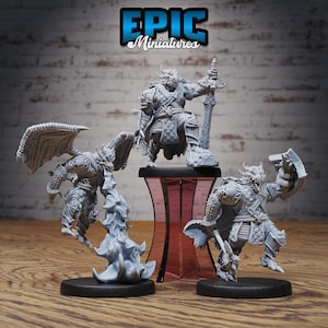 Dragonborn Fighter Miniature Set | Half Dragon Warrior Figure Pack | for D&D 5e, Pathfinder and other RPG's | 28mm