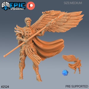 Peut inclure: Une miniature d'ange guerrier imprimée en 3D tenant un bâton. L'ange porte une armure et une cape flottante. La miniature est pré-supportée et fait partie de la collection Epic Miniatures. #2524 TAILLE : MOYENNE PRÉ-SUPPORTÉ