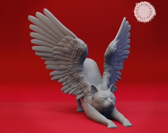 Tressym miniature | Winged Cat Stretching Miniature Set | for D&D 5e, Pathfinder and other RPG's | 32mm