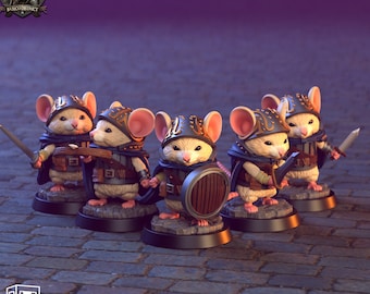 Mouse Knight Miniature Set | Mice Knight Miniature Pack | for D&D 5e, Pathfinder and other RPG&#39;s | 32mm