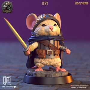 Itsy, the brave mouse knight miniature | Mice Adventurer Miniature | for D&D 5e, Pathfinder and other RPG&#39;s | 32mm