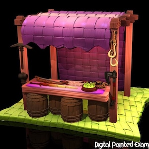 Miniature d’étal de marché d’armes | Miniature du stand du marché des armes | terrain | RPG de table comme D&D ou Pathfinder | 28mm