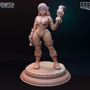 Miniatura de villano elfo con bomba de humo | Figura de pícara elfa oscura femenina | para D&D 5e, Pathfinder y otros juegos de rol | 28 mm | 32 mm