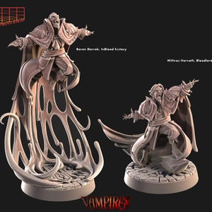 Vampiric Necromancer Miniature Set | Vampire Dark Blood Lord Miniature Pack | for D&D 5e, Pathfinder and other RPG&#39;s | 32mm