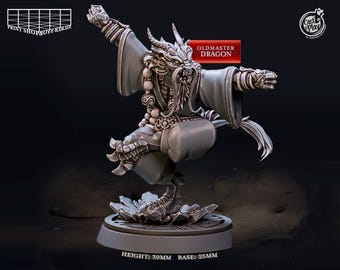 Miniatura del Maestro Dragón de la Mano Abierta | Figura de Monje Dragonborn Asiático | Aventura en el Lejano Oriente | para D&D 5e, Pathfinder y otros juegos de rol | 32 mm