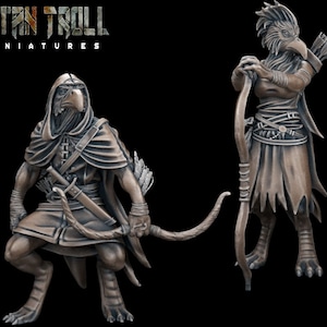 Birdfolk Ranger Miniature Set | Raven Folk Ranger Miniature Pack | for D&D 5e, Pathfinder and other RPG&#39;s | 28mm |  32mm | 75mm