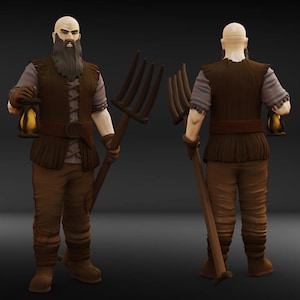 Farmer, stable boy, donkey and hay bale miniature | Farmer, Stable Boy, Hay Bales and Donkey Miniature | Tabletop RPGs like D&D or Pathfinder