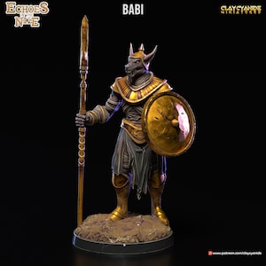 Schakal Speer Kämpfer Miniatur | Egyptian Jackal Guardian Figure | Desert Encounter | for D&D 5e, Pathfinder and other RPG's | 32mm