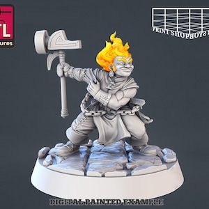 Azer - miniatura del enano llameante | Enano de Fuego Azer | para D&D, Pathfinder y otros juegos de rol | Miniaturas STL con efectos de hechizo | 32 mm