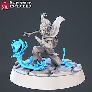 Sorceress - the elf sorceress miniature | Water Sorceress | for D&D, Pathfinder and other RPG&#39;s | STL Miniatures with Spell Effects | 32mm