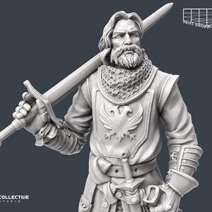 Riddarlig säkerhetsvakt utan hjälm miniatyr | Vaktsvärdskämpe figur | NPC Townsfolk | för D&D 5e, Pathfinder och andra RPG:er | 32 mm | 75 mm bild 4