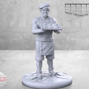 Orc Baker Miniature | Orc Baker Figure | Townsfolk | NPC | Tabletop Miniature | for RPGs like D&D or Pathfinder | M3DM | Mia Kay | 28mm