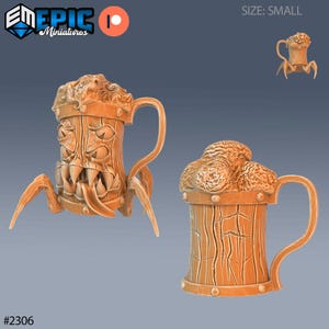 Miniatura di boccale di birra con espressione facciale | Miniatura del set di boccali di birra Mimic | per D&D 5e, Pathfinder e altri giochi di ruolo | 28 mm