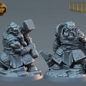 Barbaric Dwarf Smithy Miniature Set | Dwarven Berserk Bothers Figure Pack | for D&D 5e, Pathfinder, and other RPGs | 28 mm | 32 mm | 75 mm