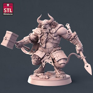Minotaur with hammer miniature | Viking Minotaur with Hammer Miniature | Iconic Monsters | Tabletop RPGs like D&D or Pathfinder